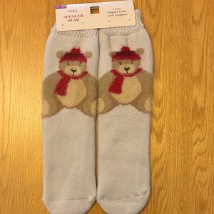 M&S Spencer Bear Slipper Socks with Grippers